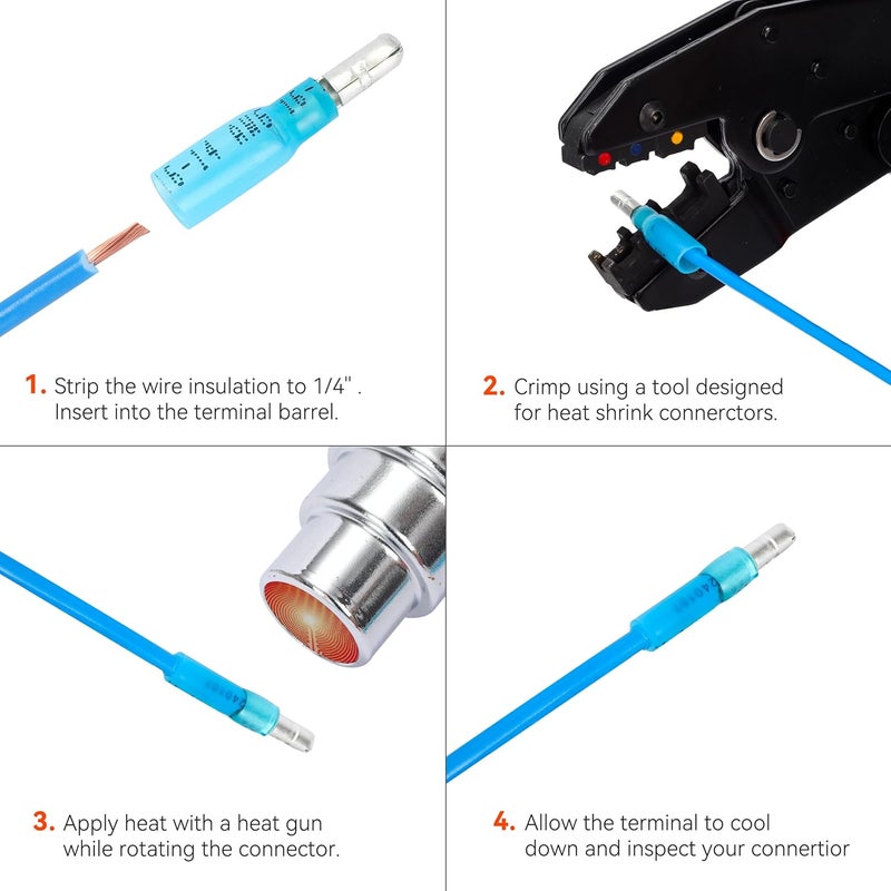 HK-S 120PCS/60 Pairs Heat Shrink Bullet Connectors Kit – 22-10 AWG Male & Female Wire Terminals – Tinned Copper Crimp Connectors – Insulated Waterproof – for Automotive, Marine & Electrical Wiring - Image 5